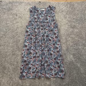 Sonoma Dress Womens Large Blue Floral Linen Blend Boho Cottagecore Sleeveless